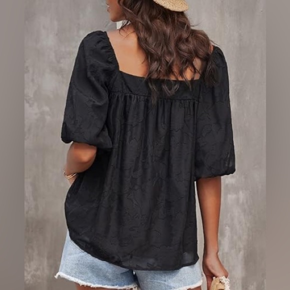 Mincib Summer Flowy Chiffon Loose Fit Square Neck Puff Sleeve Blouse Size 2X - Picture 2 of 9
